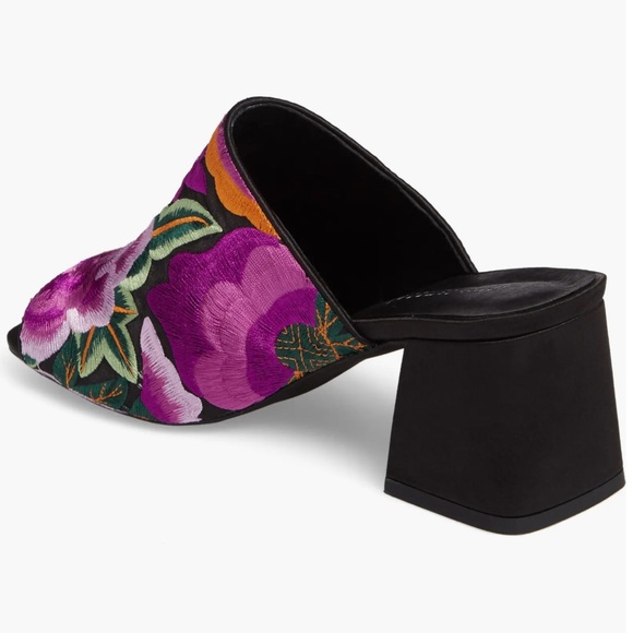 Jeffrey Campbell Perpetua Embroidered Square Toe Block Heel open toe mules - Picture 3 of 11